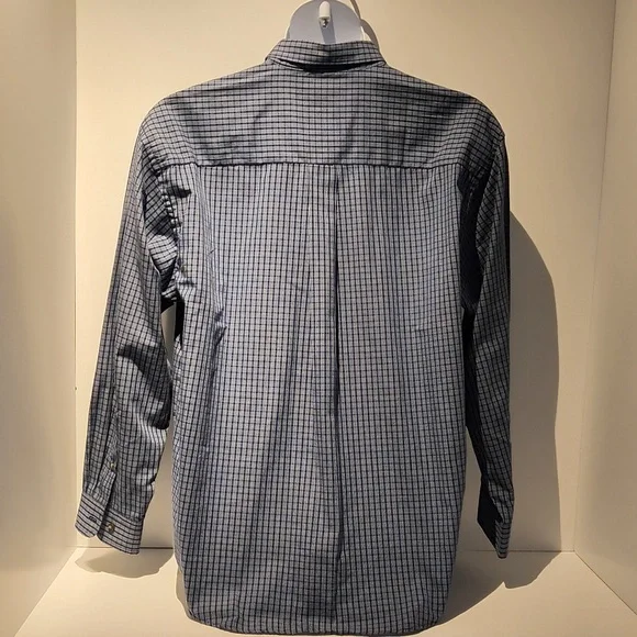 Arrow men's long sleeve button-down shirt large blue/white plaid check - Picture 3 of 11